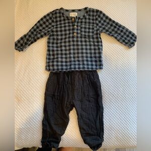 Blue comfy plaid shirt and black pants